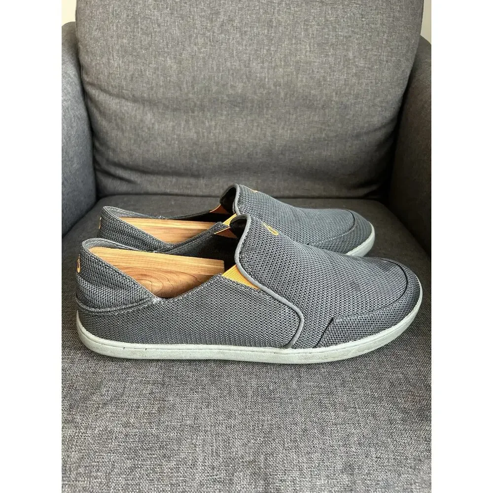 OluKai Mens 10 Nohea Mesh‎ Slip-On Stretch Sneaker Comfort Loafer Grey Orange